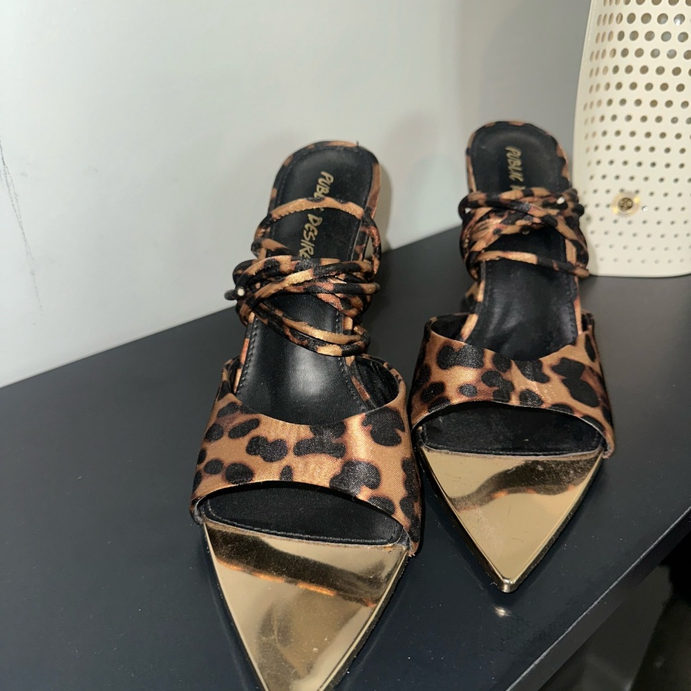 Public Desire Leopard Print Women's Heels with Gold Accents